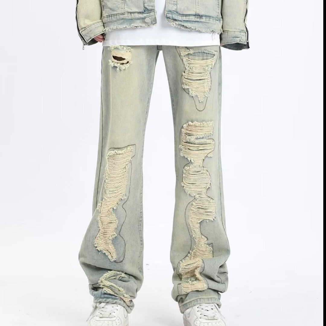Vêtements pour hommes, jeans rétro à jambes larges, pantalons droits amples et polyvalents pour hommes, printemps et été