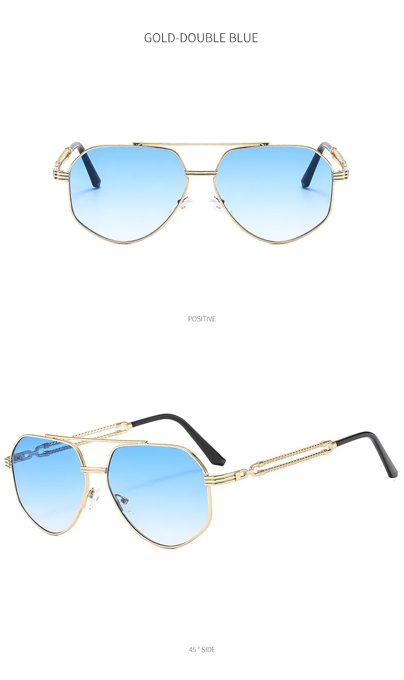 Sonnenbrillen 2024 Mode Männer Polygonal Metall Doppelstrahl Trendy Personalisierte Fahrbrille Licht UV400_voghion.com