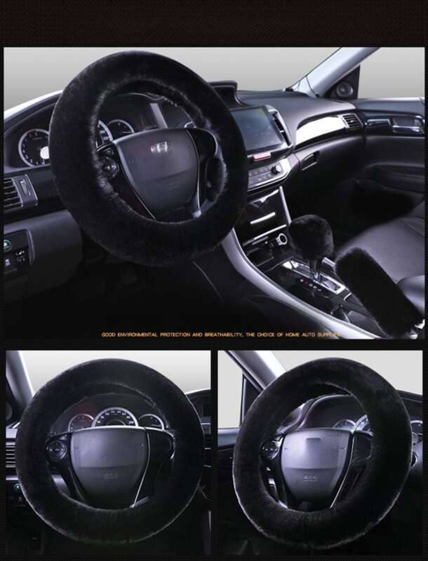 Steering Winter Otter Rabbit Fur Car Steering Wheel Plush Cartoon Handle Cover Three Piece Set Universal_voghion.com