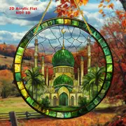 1pc, 2D Flat Printed Acrylic Mosque And Palm Trees Colorful Window Garden Garden Suncatchers, Round Sign_voghion.com