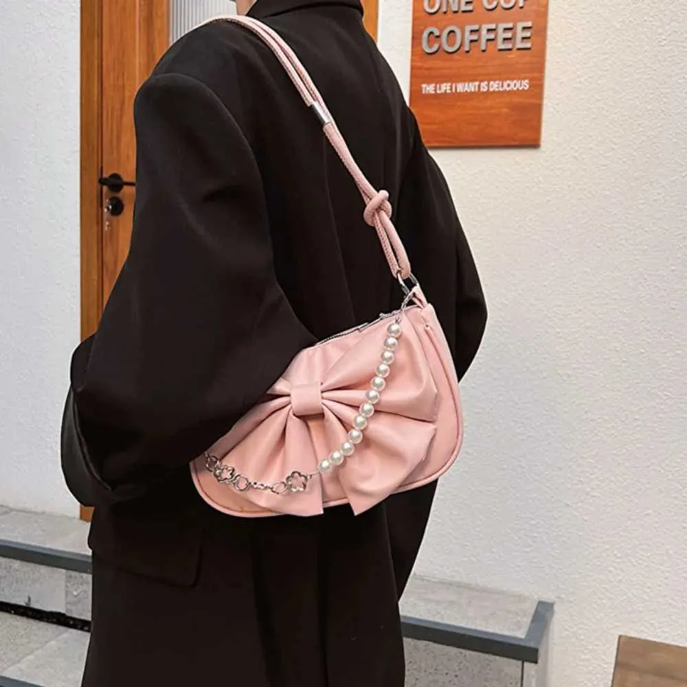Mode perle bogen schulter achselhöhle täglichen pendeln lässige handtasche solide business tasche Y241123_voghion.com