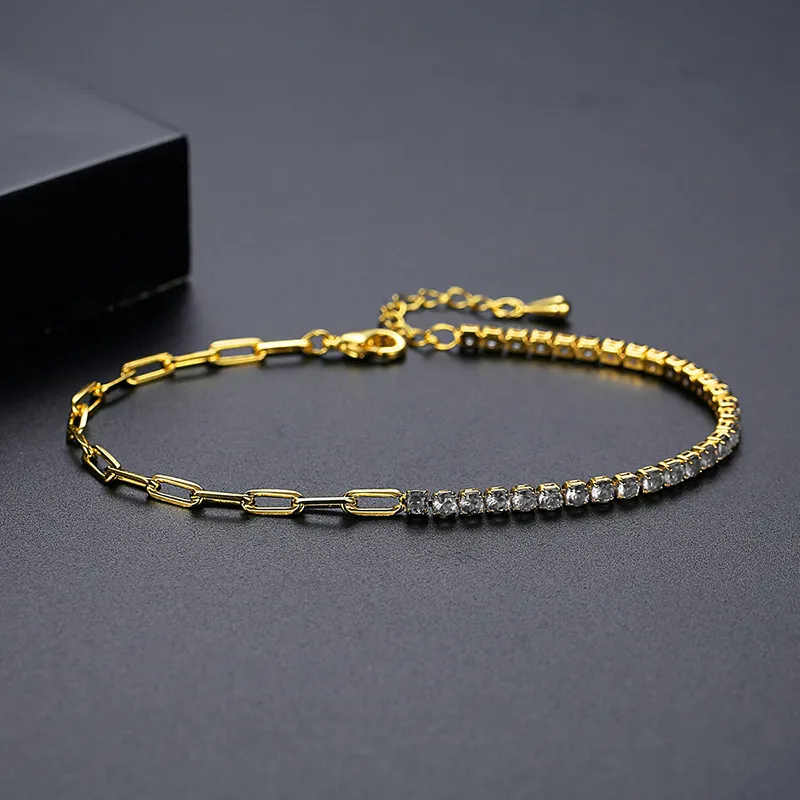 Link Armbanden Tennis Armband Voor Vrouwen Veelkleurige Regenboog CZ Kleurrijke Kubieke Zirkoon Paperclip Valentijnsdag Cadeau_voghion.com