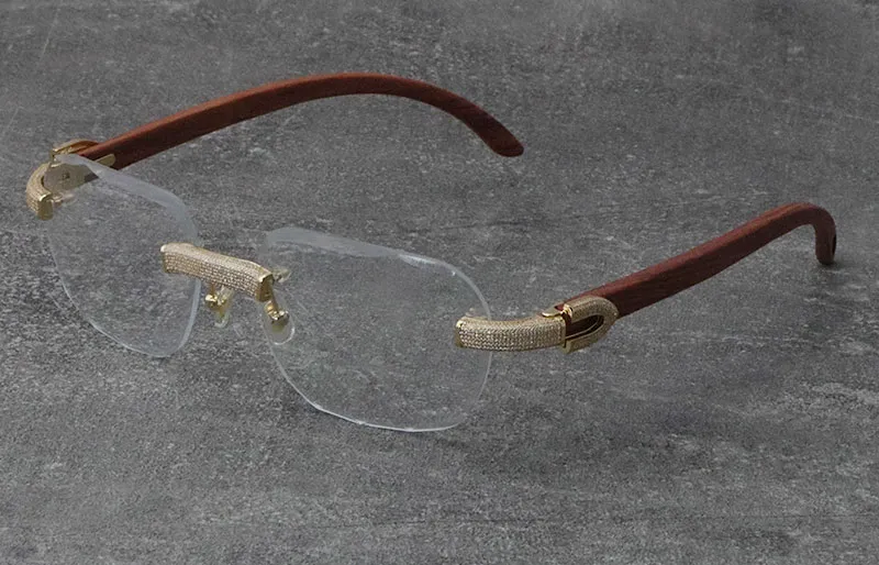 2022 Nuovo Nero Mix Bianco Montature in Corno di Bufalo Occhiali da Sole in Legno Senza Montatura con Diamanti incastonati Occhiali da Uomo Donna con Decorazione C Rocce_voghion.com