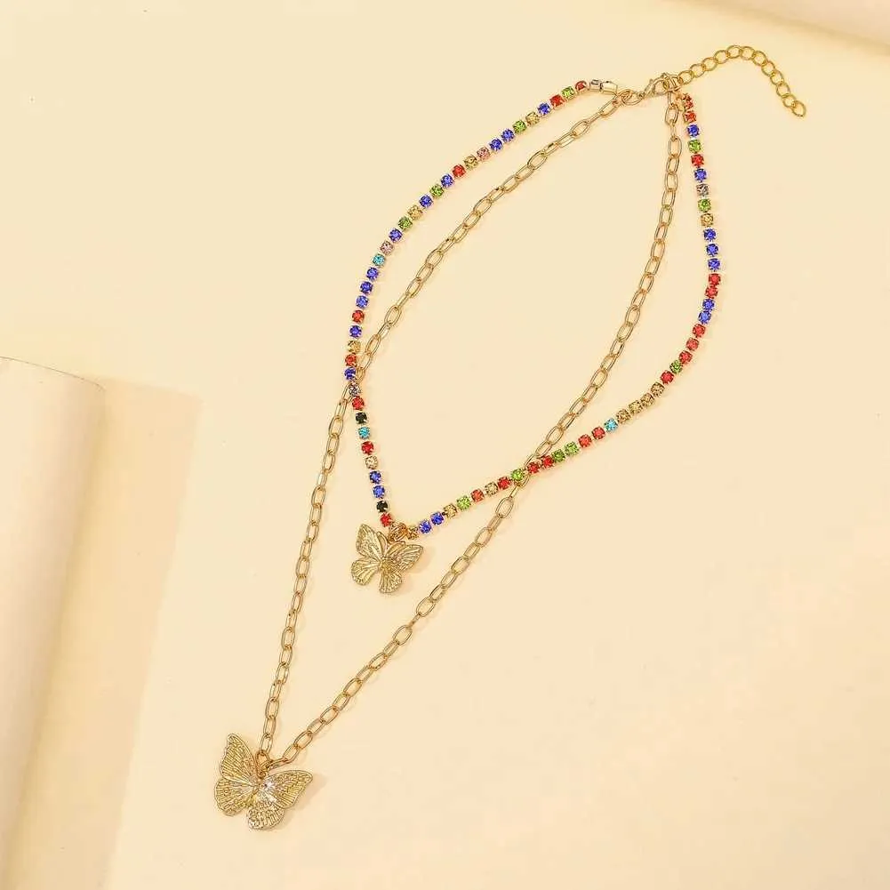 Colliers pendentifs rétro papillon doré en acier inoxydable avec chaîne serpent et breloque tendance pour femmes_voghion.com