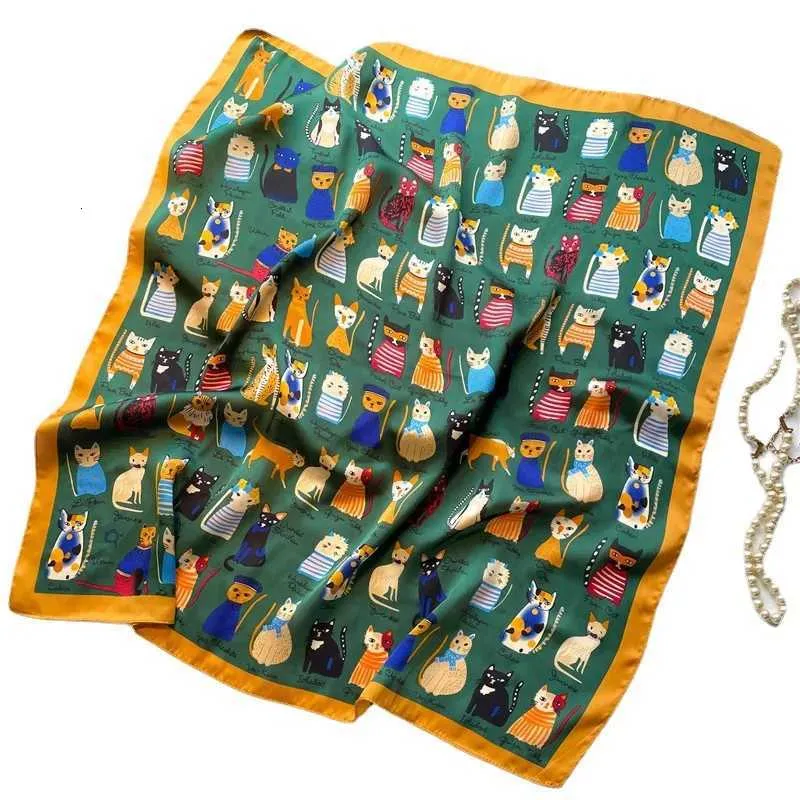 2025 Seidenschal Print Kopftuch Katze Haar Wrap Halstuch Weibliche Satin Quadrat Schal Für Frauen Stirnband Foulard Hijab_voghion.com