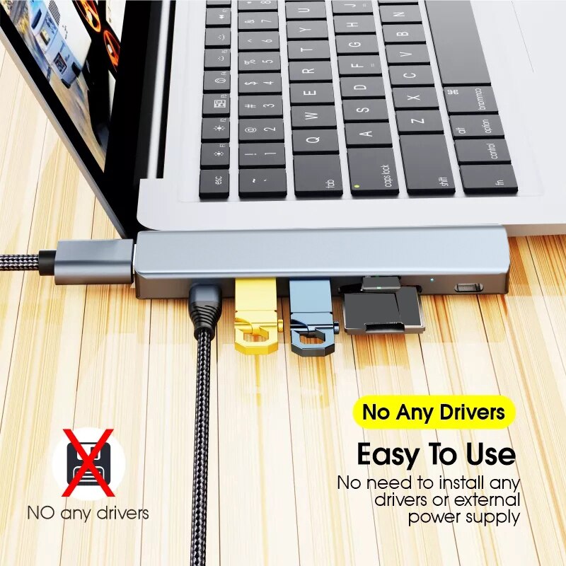 7-in-1-Hub mit Doppelstecker Typ C, 4K HDMI-kompatible USB-C-Dockingstation 3.0, TF-SD-Lesegerätsteckplatz, PD für MacBook Pro/Air 2018 bis 2020_voghion.com