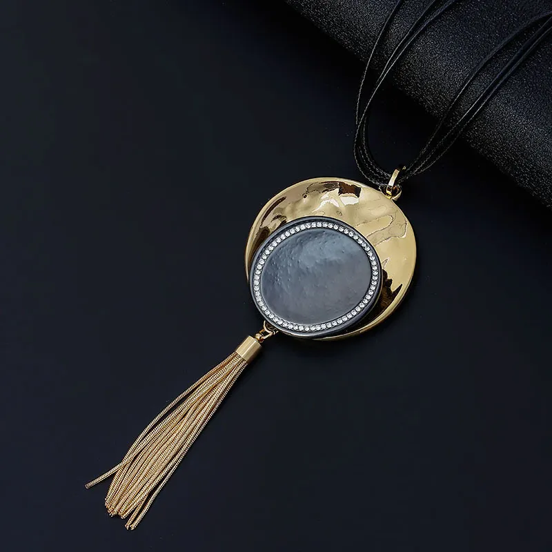 Collares colgantes con borlas redondas geométricas retro, collar con personalidad, cadena larga para mujer, joyería para el cuello_voghion.com
