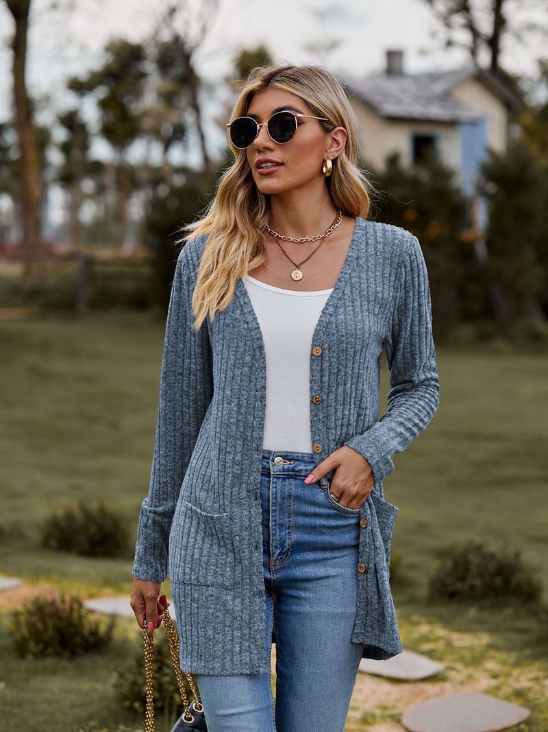 Neue kleidung gebürstet pit streifen einfarbig langarm frauen strickjacke jacke_voghion.com