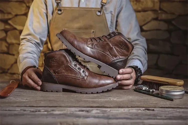 Bottines de travail en cuir marron pour homme, faites à la main, pour l'automne et l'hiver, style vintage, en tendon de bœuf, 240830_voghion.com