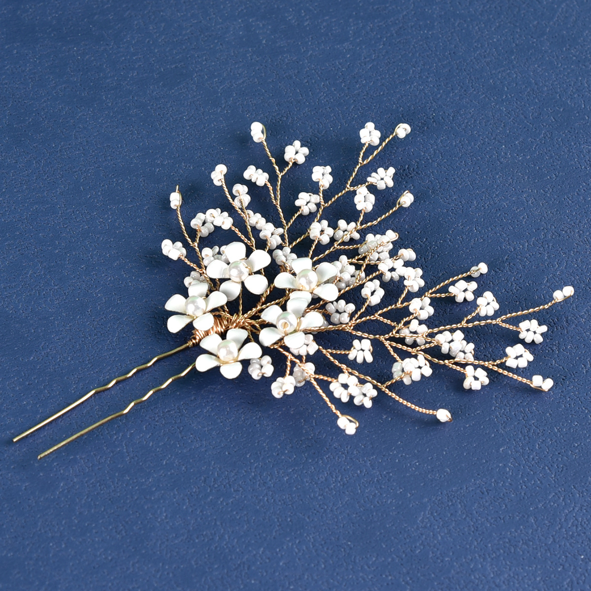 Perles de millet transfrontalières européennes et américaines fleurs blanches épingle à cheveux en forme de U coiffure accessoires de mariage de mariée en gros_voghion.com
