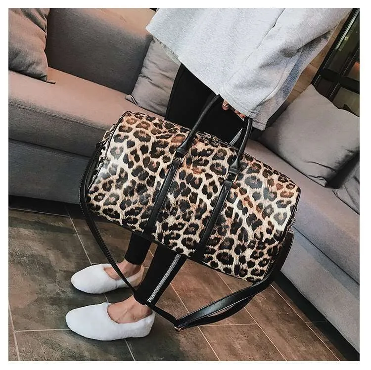 Europe American Fashion Leopard Print Handbag Large Capacity Gym Bags Travel Shopping Tote Bag Street Dressing_voghion.com