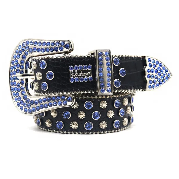 Bling Studded Crystal Fashion Diamond Bb Simon Belt Casual Mujer Diseñador de cuero para hombre Lady Mens Ancho 3.8cm Rock S_voghion.com