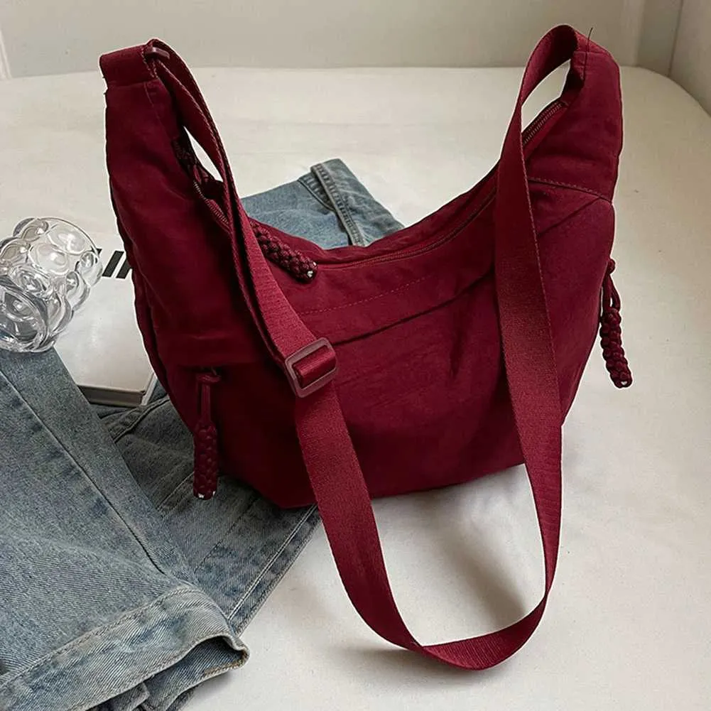 Borsa a tracolla a mezzaluna con tracolla regolabile e grande capacità, multitasche, da donna, elegante, semplice, a tracolla_voghion.com