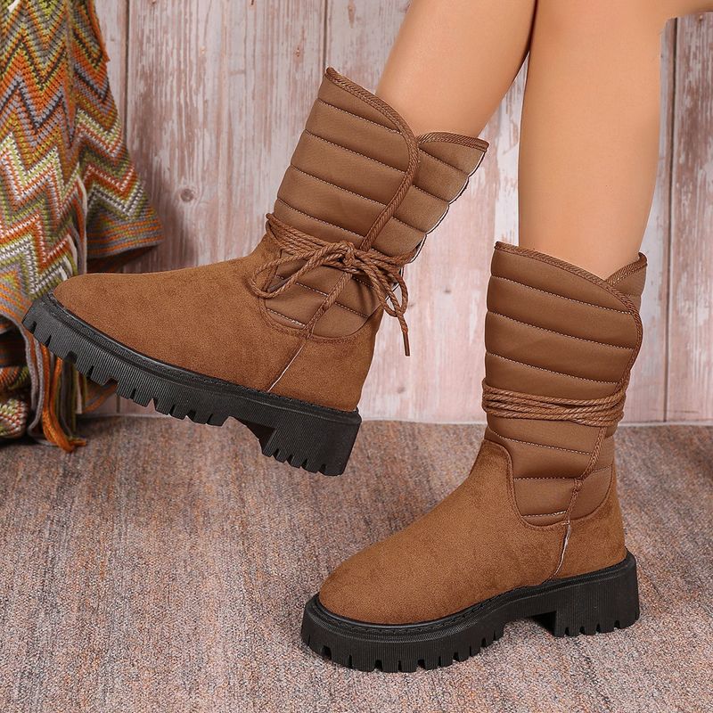 Plus-size women's platform snow boots fleece warm upper side strap sole with code number_voghion.com