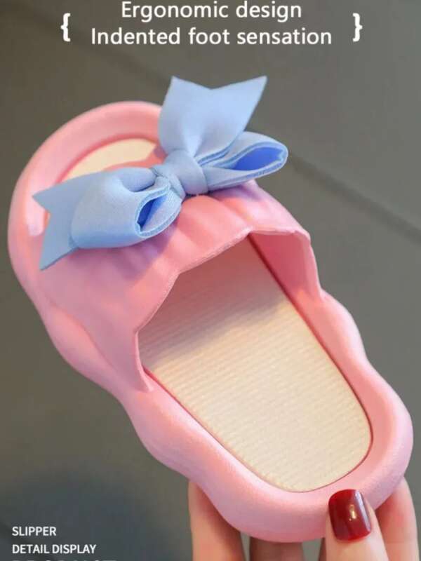 Summer Kids Home Anti Slip Soft Sole Girls Bath Slipper Cartoon Cute Wer Bow Princess Slippers Children Beach Shoes_vogvips.com