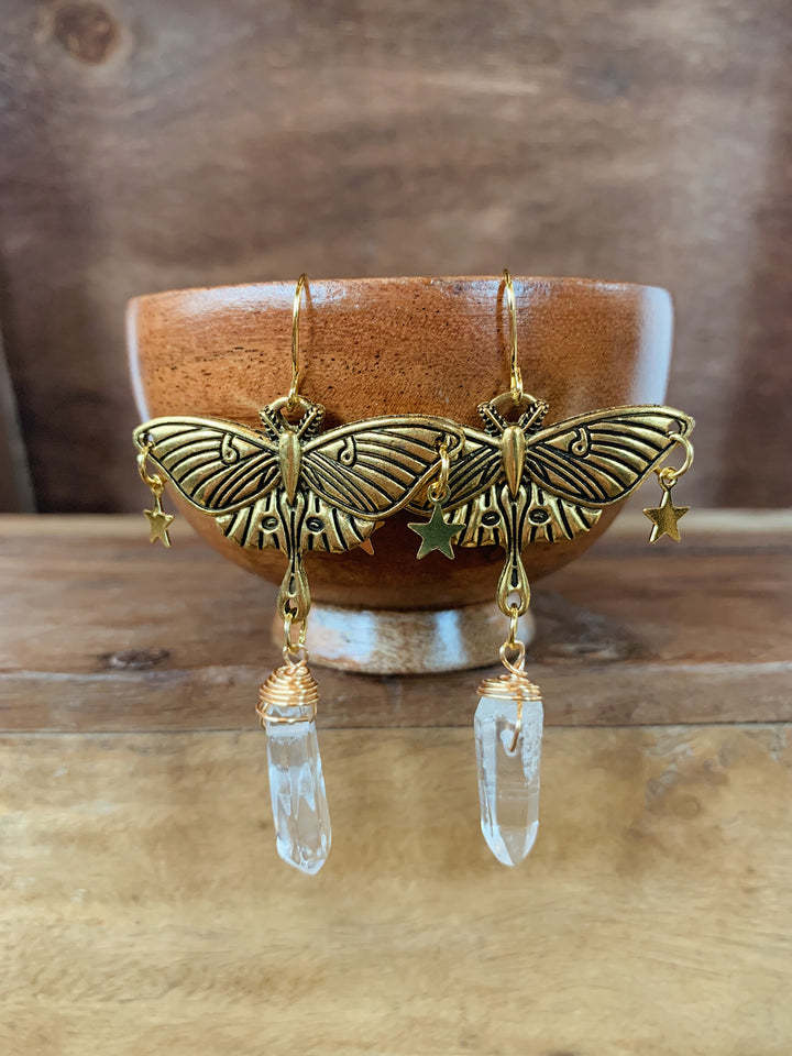 Créoles papillon de nuit dorées et quartz bijoux style fée_voghion.com