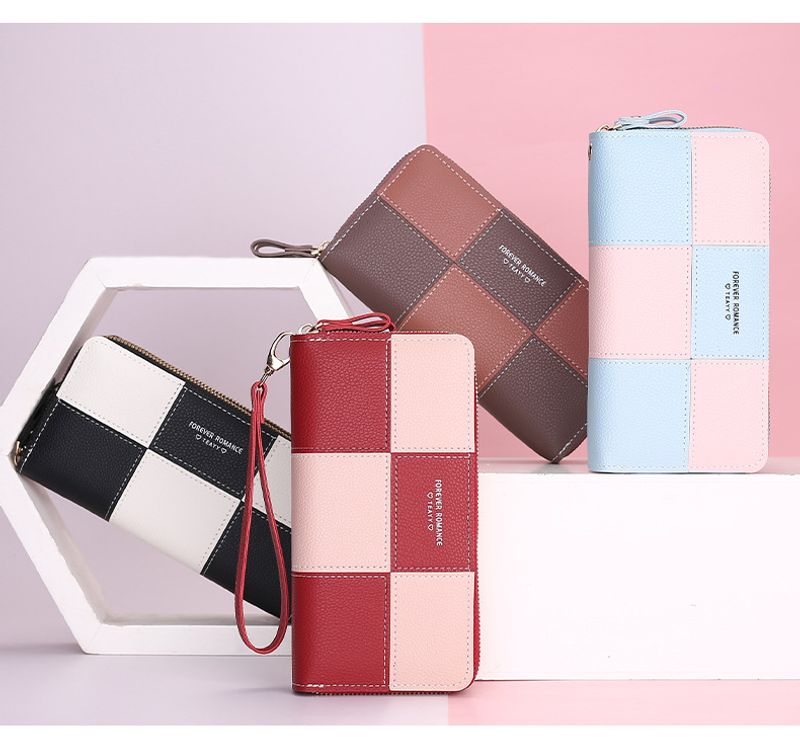 Lange Hand Mädchen dreifarbige Spleißen einfache Reißverschluss Handy Geldbörse Brieftasche_voghion.com