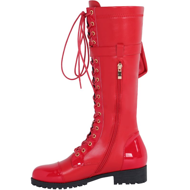 Modne buty do połowy łydki z okrągłym noskiem, zapinane na suwak z przodu i sznurowane, damskie w dużych rozmiarach_voghion.com