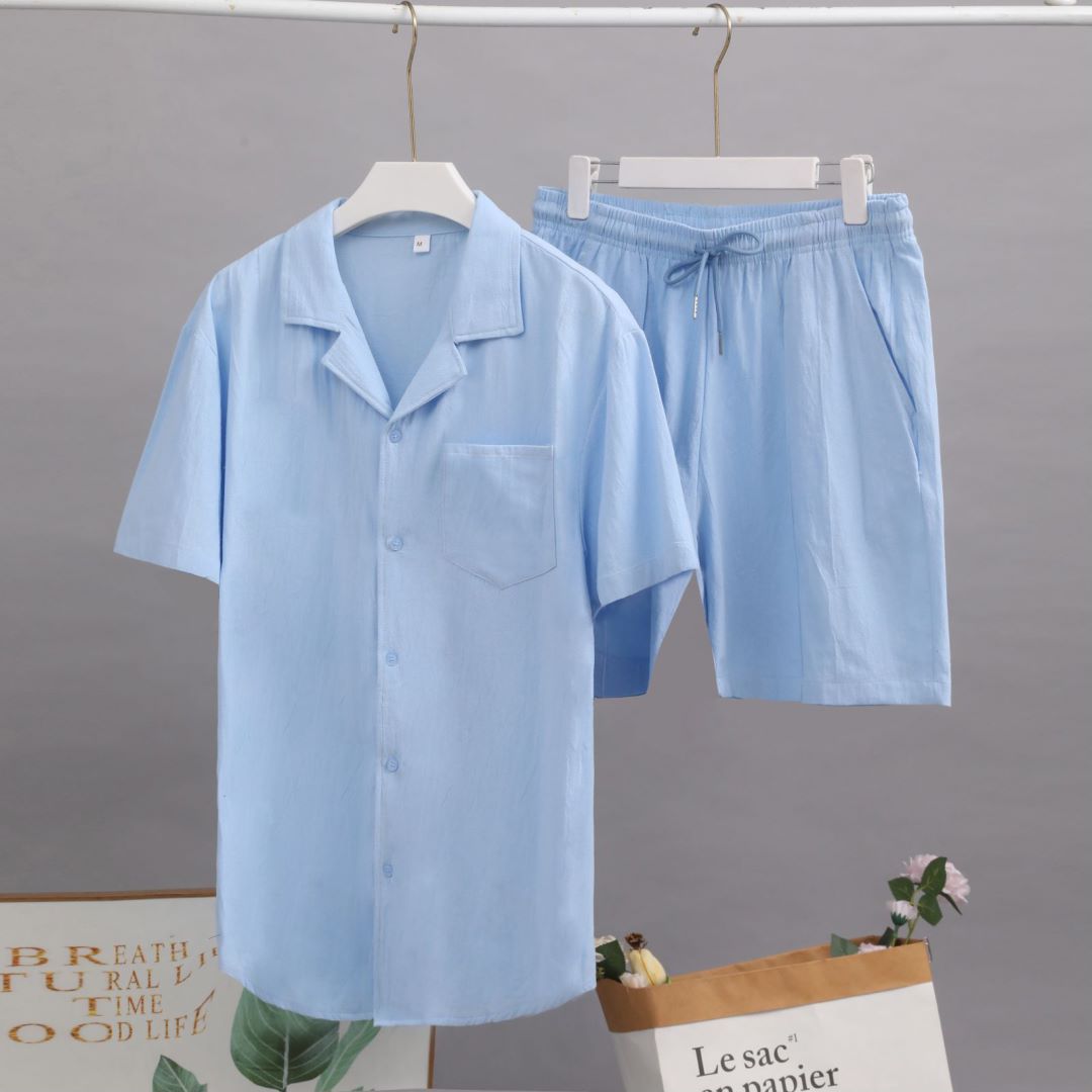 Abbigliamento da uomo 2024 nuova camicia a maniche corte set camicia cardigan in lino e cotone casual allentato estivo all'ingrosso_voghion.com
