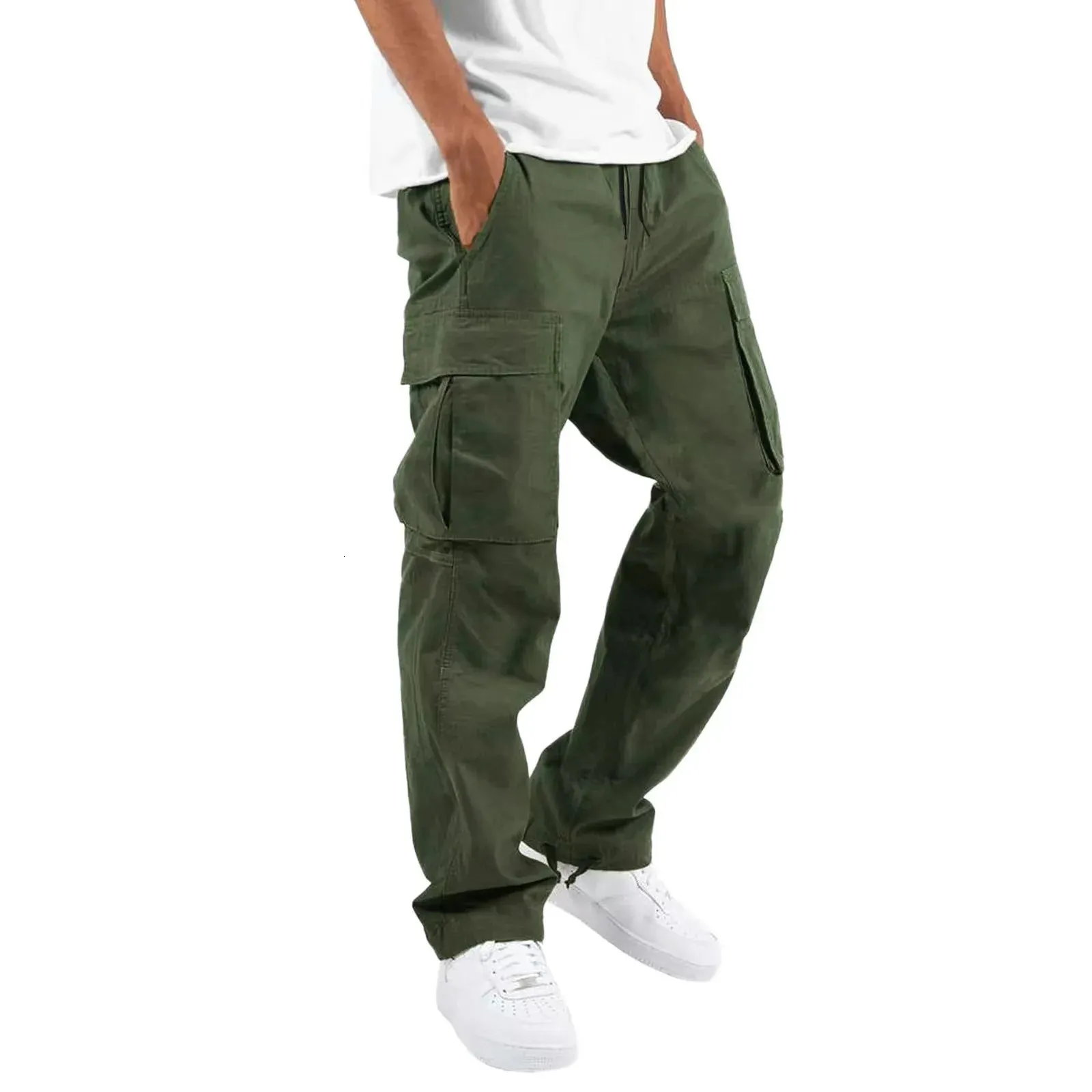 Pantalon cargo pour homme, longueur totale, couleur unie, ample, multi-poches, cordon de serrage, 3XL, 240112_voghion.com