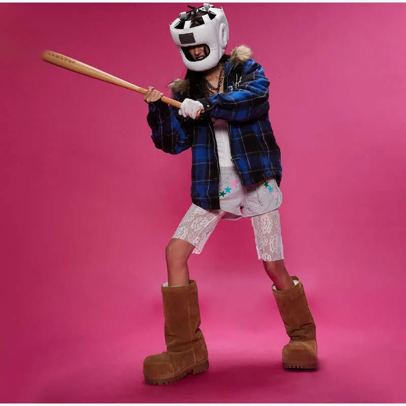 FIERA Scarpe da neve alla moda con plateau rialzate in cotone, calde, con design a testa grande, stivali lunghi marroni da donna_voghion.com