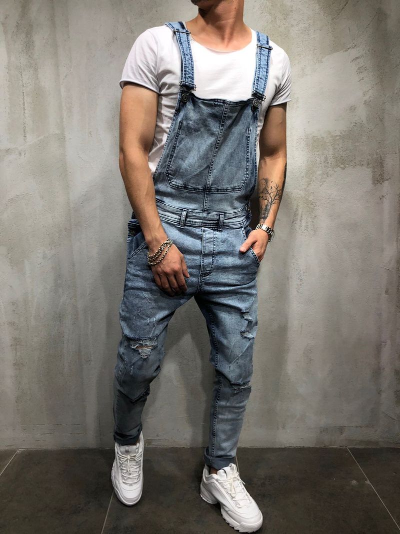 Men's jeans men's denim ripped Plus size new suspenders_voghion.com