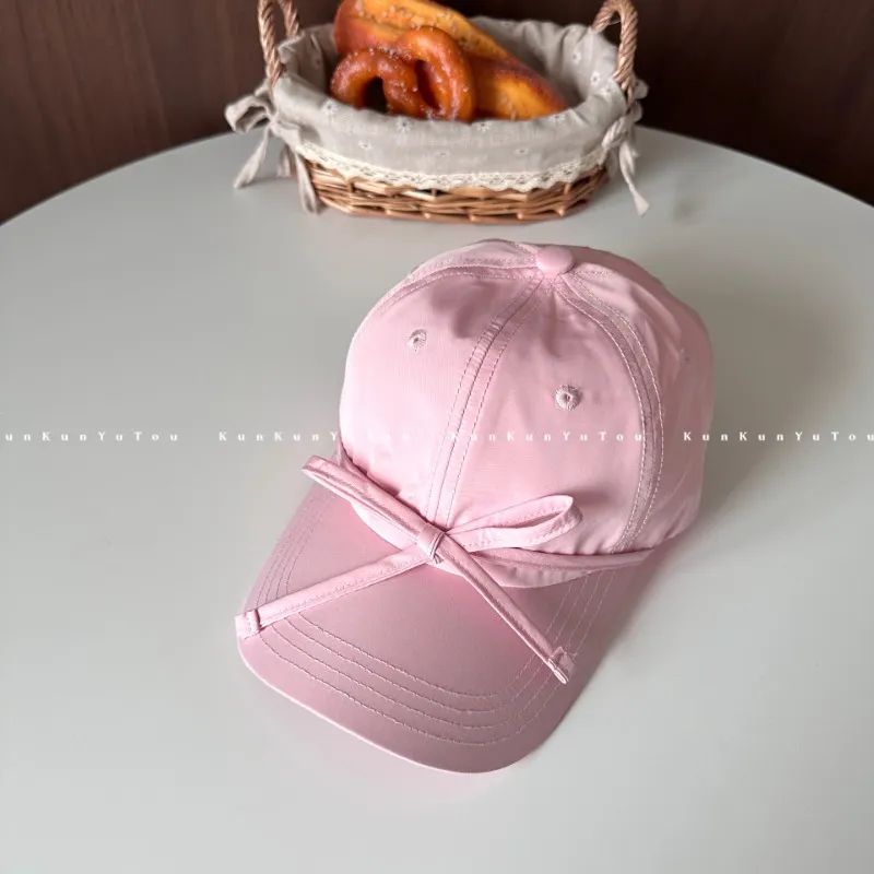 Cappellini da baseball coreani di nicchia con cinturini dolci, fiocco, morbido, tinta unita, da donna, versatili, con testa grande, regolabili_voghion.com