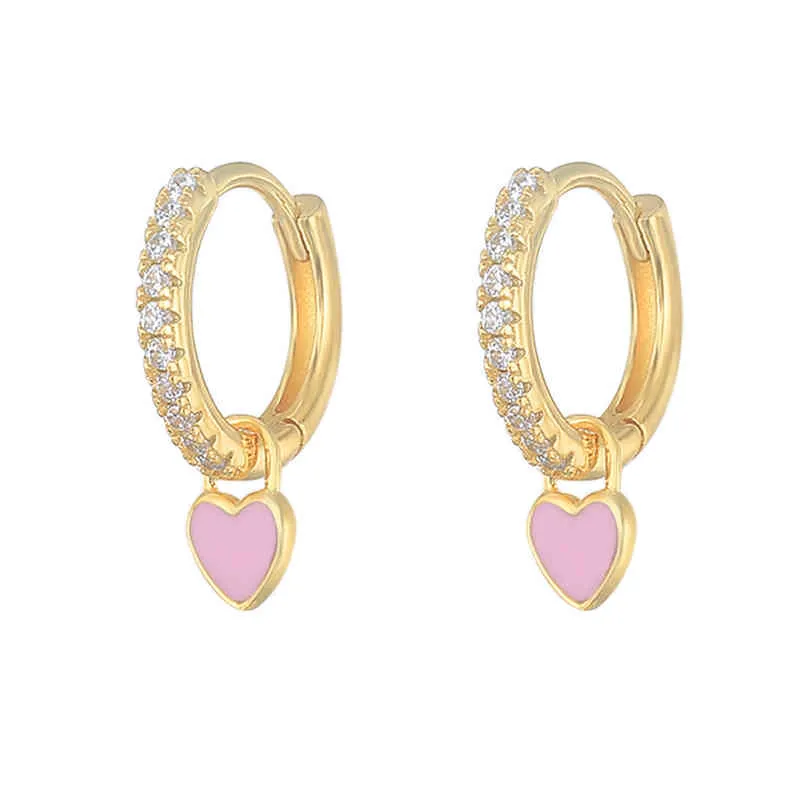 BOAKO placage boucles d'oreilles avec mignon bonbon néon émail coeur breloque goutte boucle d'oreille couleur or argent pour les filles L220614_voghion.com