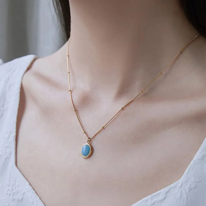 Collier chaîne dorée pendentif opale pierre naturelle femme_voghion.com