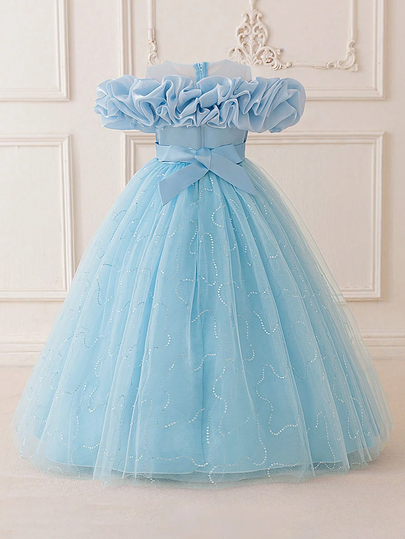 Tween Girls Ruched Strapless Party Dress With 3D Floral Embroidery For Birthday Party, Wedding, Graduation, Prom Dress_voghion.com