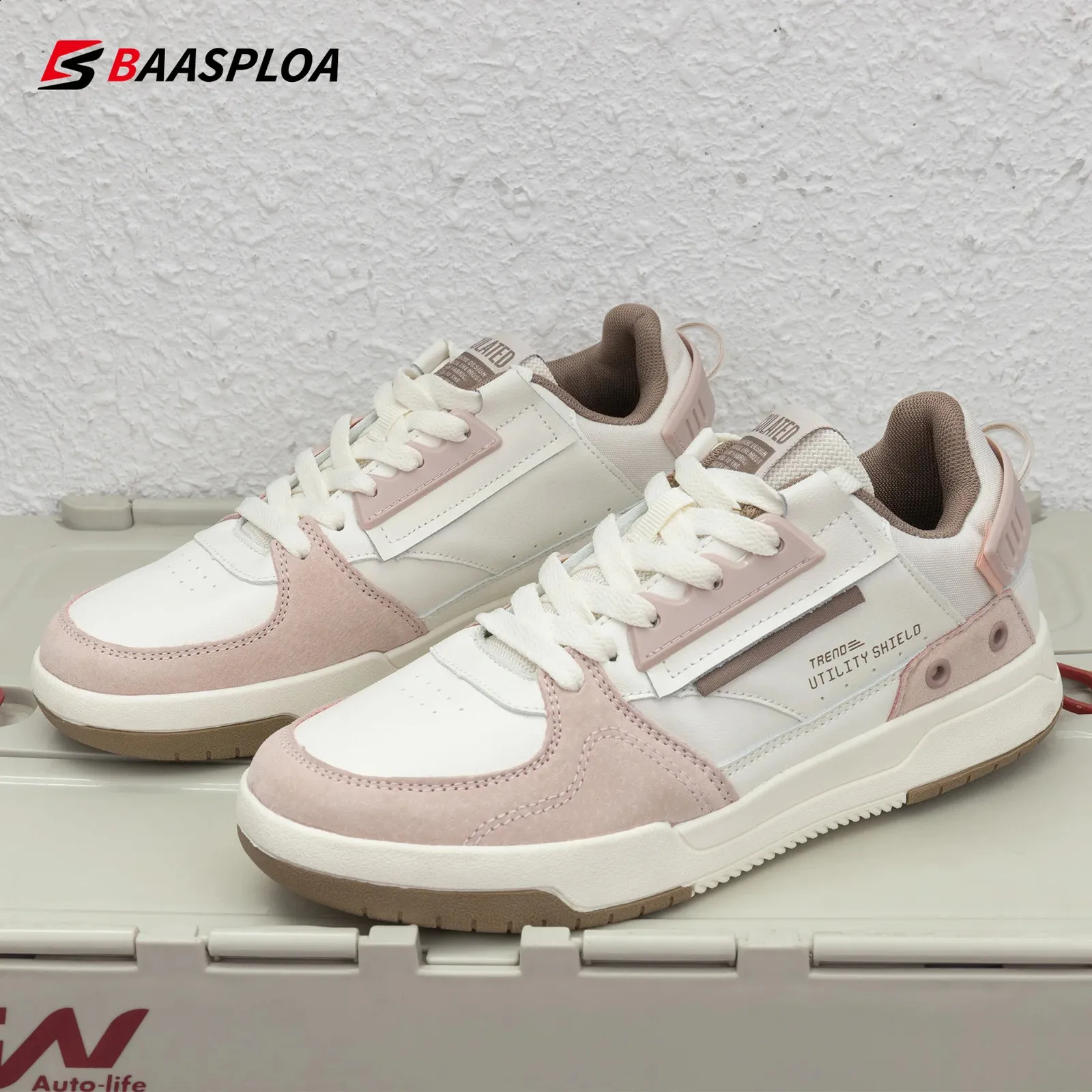 Baasploa Dames Outdoor Casual Mode Leren Ademende Sneakers Wandelschoenen Dames Antislip Comfortabel Skateboard_voghion.com