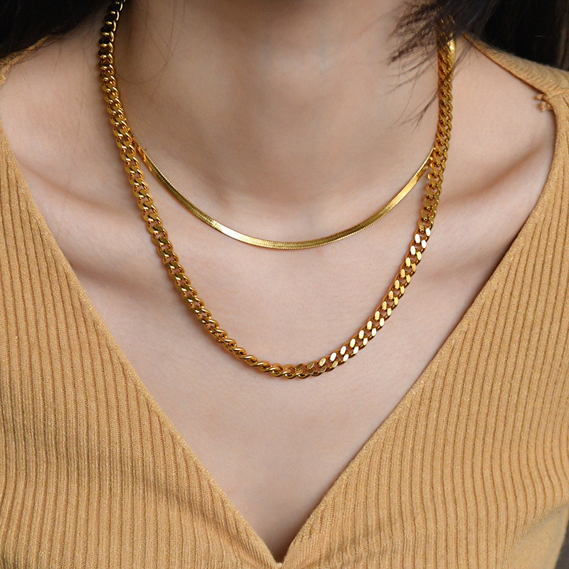 Collana cubana Vnox per uomo e donna, girocollo a catena con maglie in acciaio inossidabile punk di base, metallo massiccio color oro vintage_voghion.com