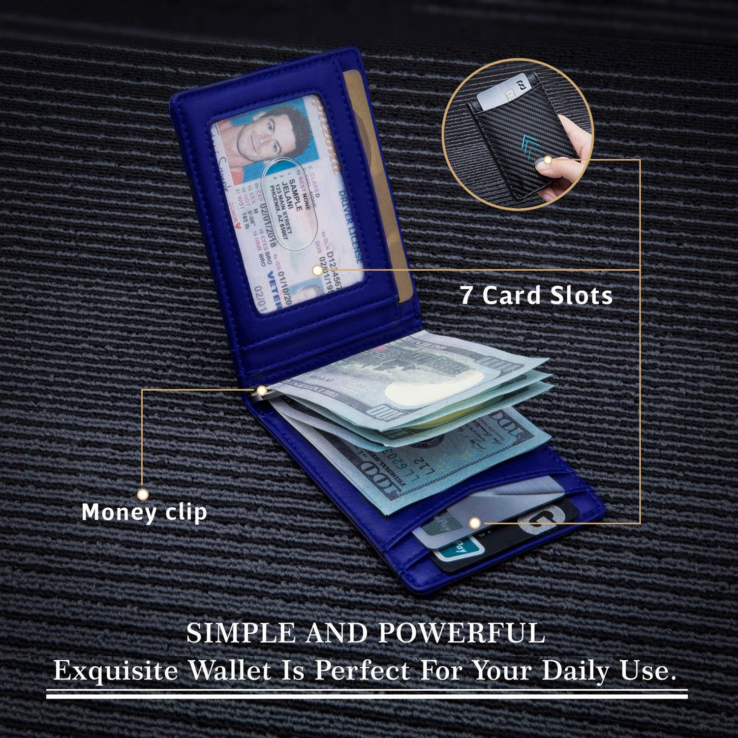 Herrentaschen RFID-Kartenhalter aus Kohlefaser, Mikrofaser, echtes Leder, mehrere Kartenfächer, Dollarclip, Münzgeldbörse, Herren-Kreditkartenhalter_voghion.com