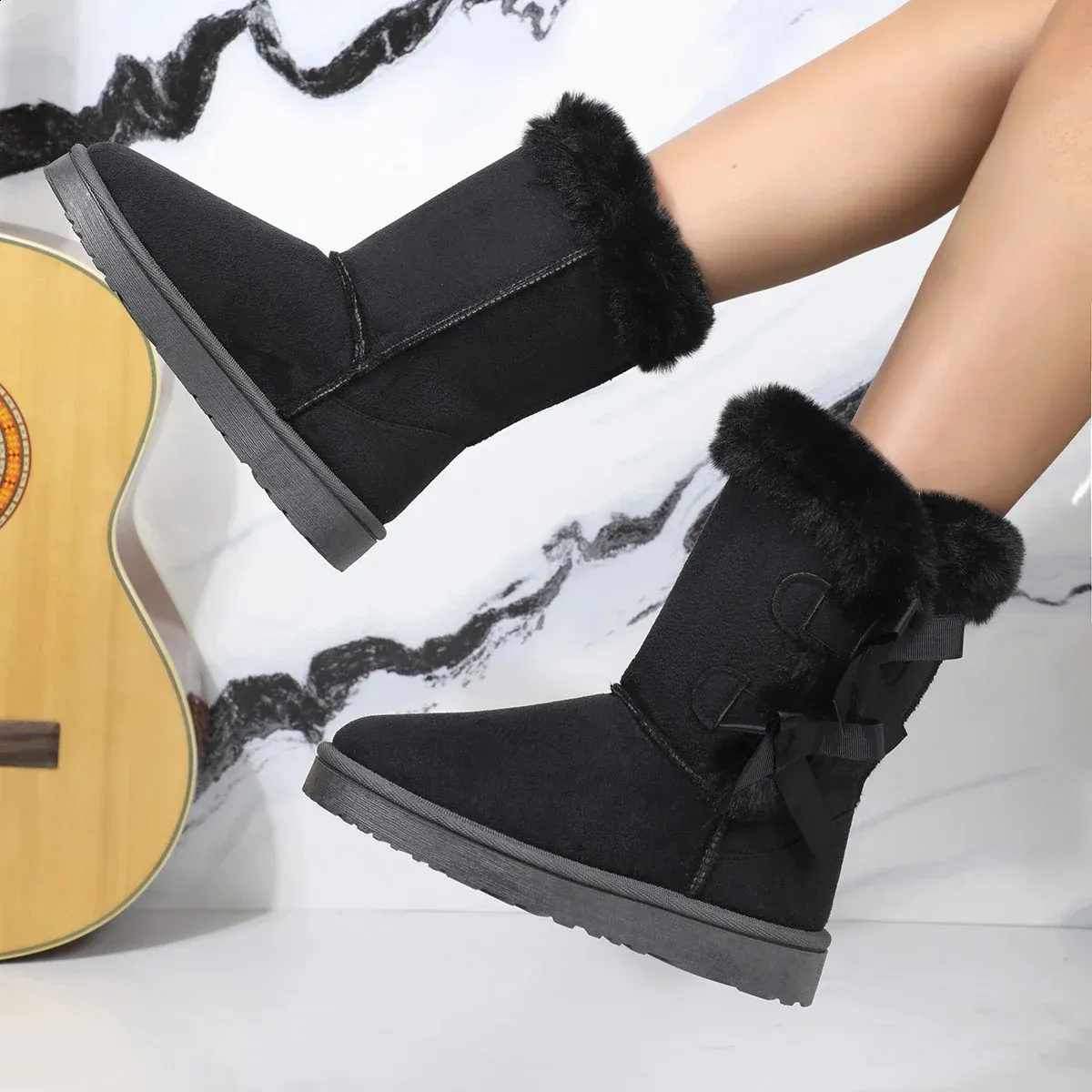 Classic Plush Snow and Calf Wool Boots Warm Winter Womens Shoes 240826_voghion.com