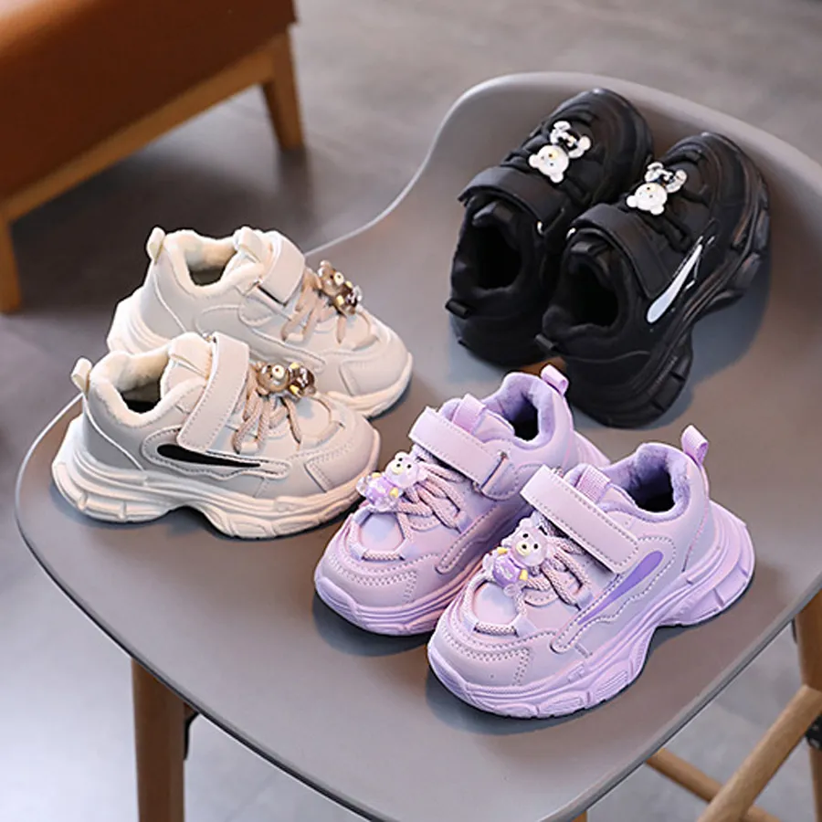 Kids Tennis for Boy Girl Sport Sneakers 2024 Cartoon Bear Littlesprouts Children Platform Thin Veet Warm winter Shoes_voghion.com