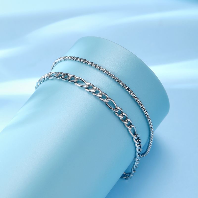 Bracciale a catena cubana antiruggine con personalità piatta in acciaio inossidabile impilato Hip Hop per uomo e donna_voghion.com