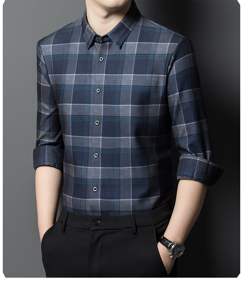 2024 Autumn/Winter New Traceless Men's Wool Plush Thickened Long sleeved Shirt Business Breathable Shirt_voghion.com