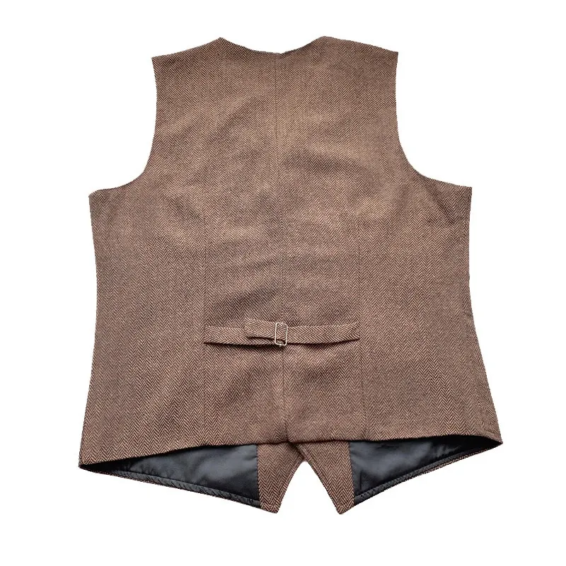 Herrenwesten Anzugweste Braune Hochzeit Wolle Tweed Business Weste Jacke Lässig Slim Fit Gilet Homme Für Bräutigam Mann_voghion.com