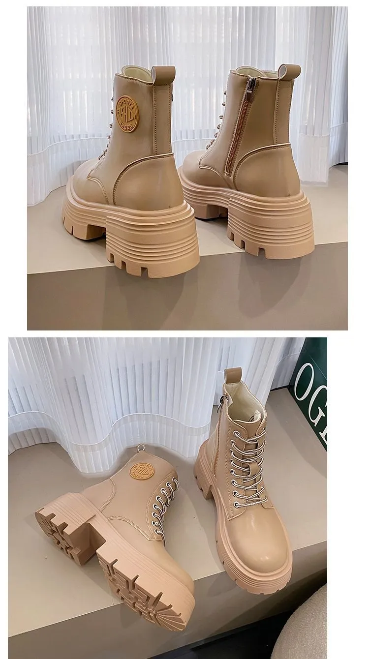 Genuine Leather Platform Snow Boots With Side Zipper And Plush Lining_voghion.com