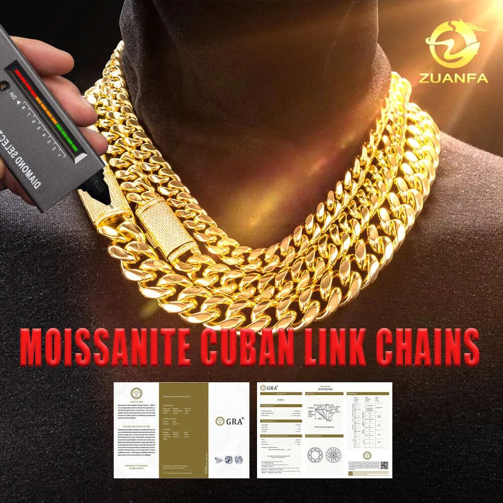 Lanț cubanez Miami, placat cu aur PVD, din oțel inoxidabil, model hip-hop, cu diamant și moissanit, cu gheață, 8 mm, 10 mm, 12 mm, 14 mm, 18 mm_voghion.com