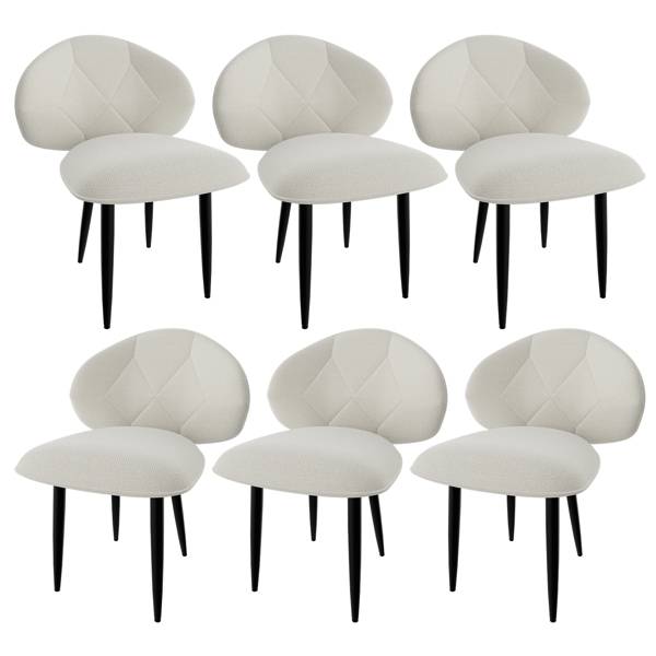 8er-Set moderne Esszimmerstühle, Chill, breite Rückenlehne, weiche Stoffpolsterung und stabile Metallbeine für Küche und Esszimmer, Beige_voghion.com