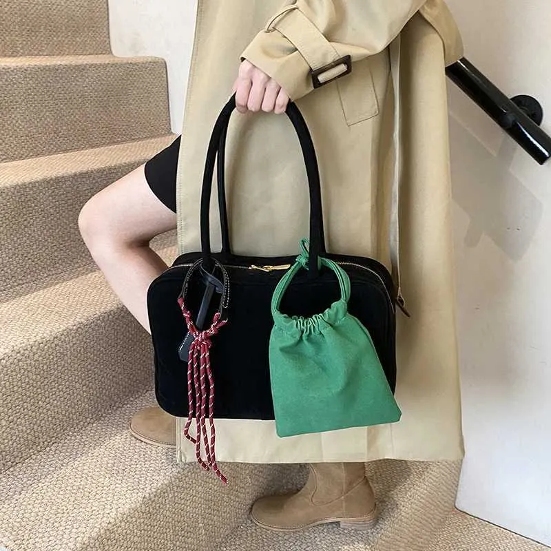 LEFTSIDE NUBUK Schulter Taschen Dame für Frauen 2024 Winter Neue Trend Y2K Koreanische Mode-Design Handtaschen und GeldbörsenC241103_voghion.com