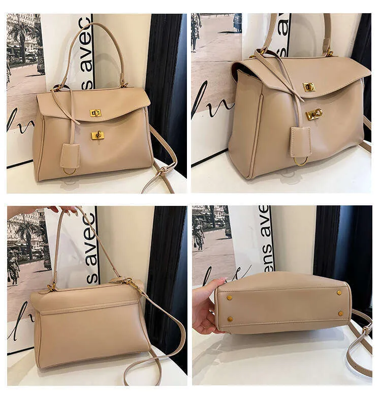 Enkel håndtaske til kvinder i PU-læder med stort håndtag og crossbody-taske til daglig indkøbspose til damer_voghion.com