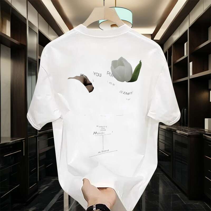 Maglietta americana a maniche corte di alta qualità con marchio alla moda stampato personalizzato Ins da uomo con scollo rotondo interno_voghion.com