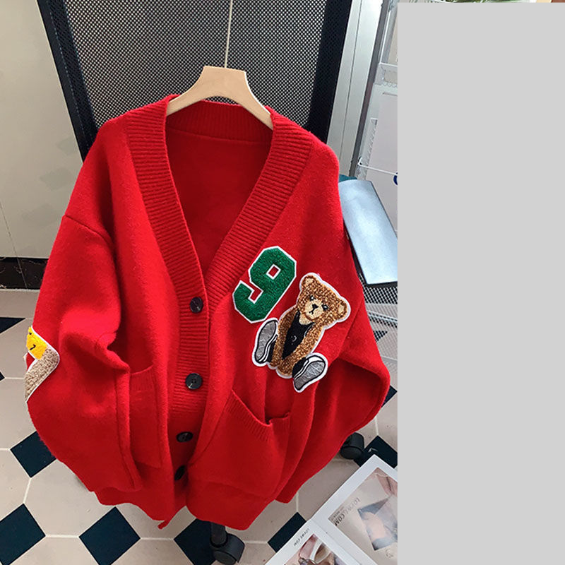 Vêtements pour femmes dessin animé ours pull veste femmes automne et hiver nouvelle version style paresseux lâche polyvalent cardigan tricoté