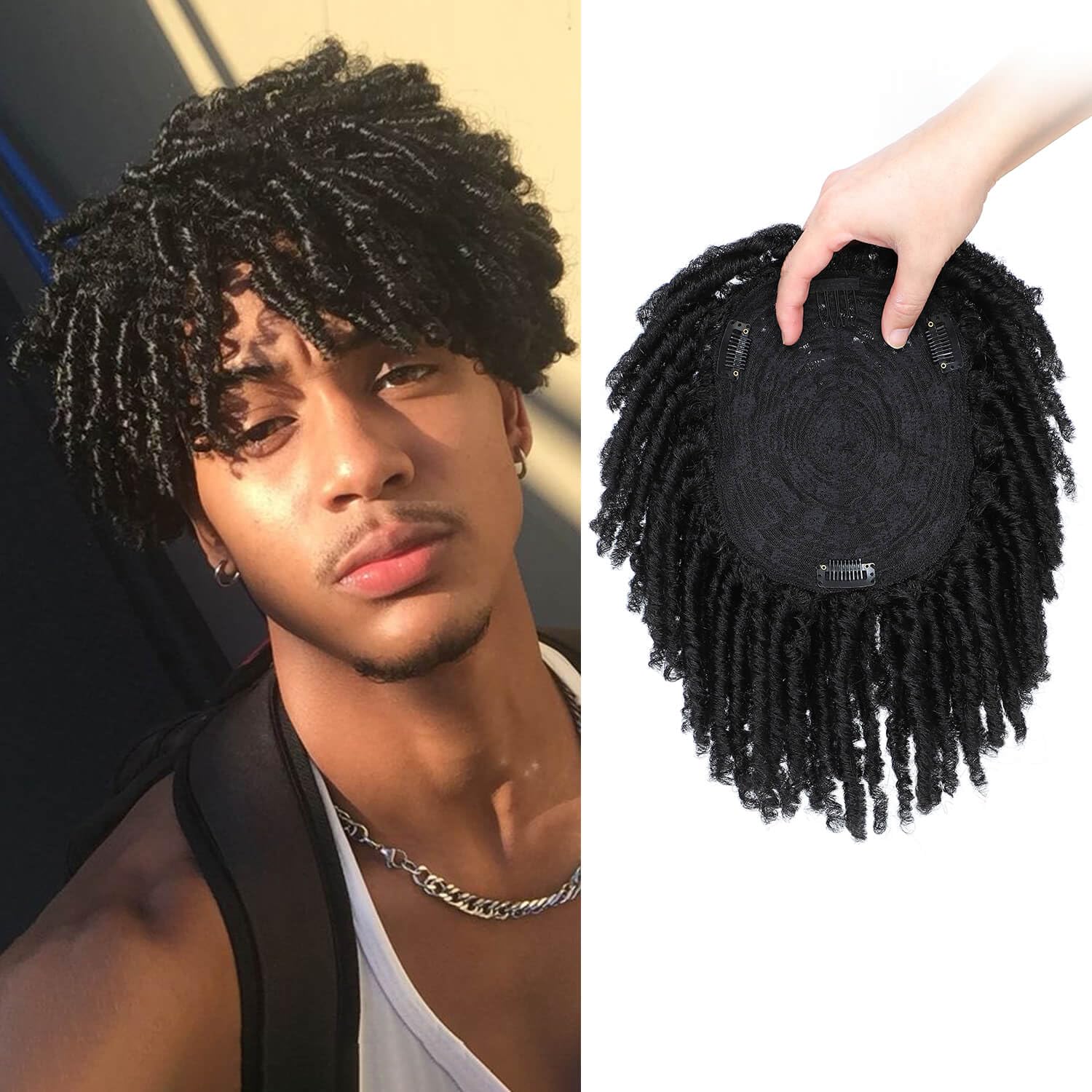 Perruque courte synthétique pour dreadlocks pour hommes, postiche de 6 pouces pour dreadlocks, perruque courte