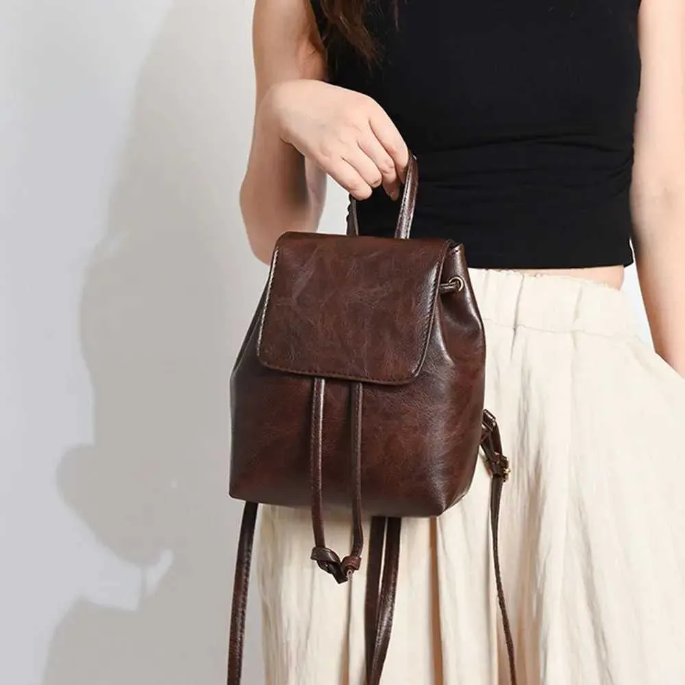 PU mini rjav retro nahrbtnik majhna torba torbica enobarvna otroška torba za čez ramo C241217_voghion.com