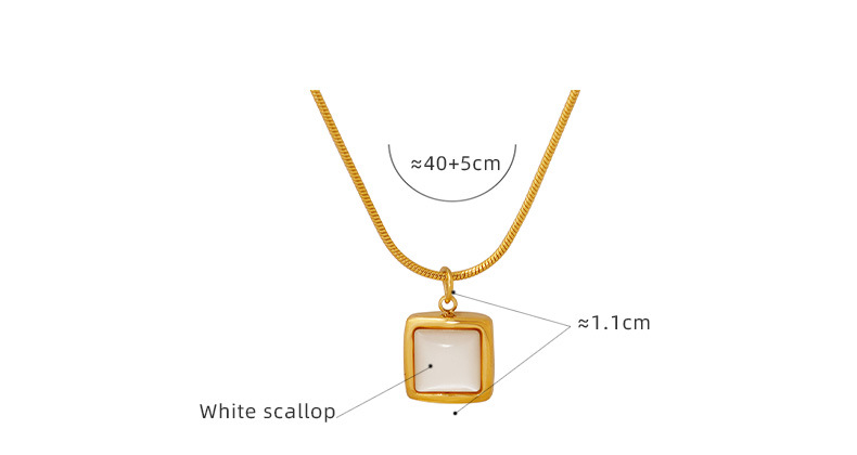 French Instagram Cool Wind Square White Sea Shell Pendant Necklace with Small Design Titanium Steel Gold Plated Round_voghion.com