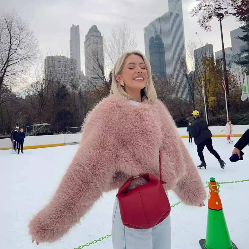 Women's Clothing fur coat short style women's versatile ins light luxury style round neck top