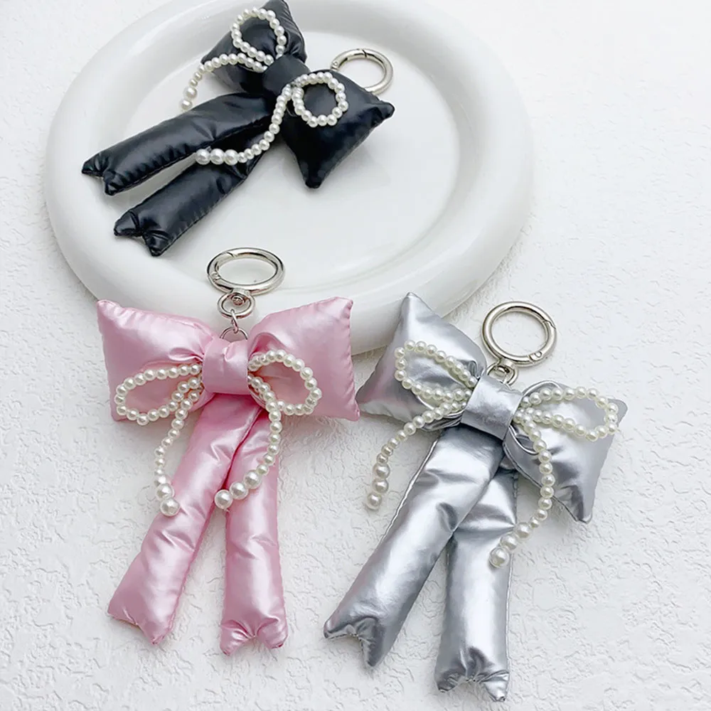 Portachiavi con fiocco 3D coreano Y2K, alla moda, semplice, con perle, ciondolo per borsa, decorazione da appendere alla borsa per ragazze_voghion.com